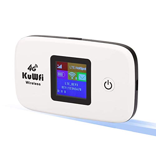 KuWFi Mobiler Router mit SIM-Kartensteckplatz, Entriegelte 150Mbps Auto 4G WiFi Router Reise Router LTE Mobile WiFi Hotspot Unterstützung B1/B3/B7/B8/B20 Bis zu 10 WiFi Benutzer
